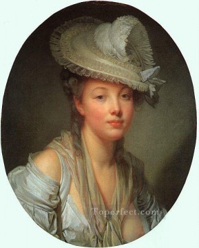 ジャン・バティスト・グルーズ Painting - 白い帽子をかぶった若い女性の肖像画 ジャン・バティスト・グルーズ
